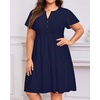 image:imagePlus Size Summer Dress Casual Short Sleeve Button Midi Sun Dresses WomenNavy Blue Eyelet