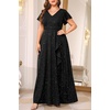 image:imageTalisea Plus Size Formal Dresses  V Neck Ruffle Sleeve High Slit Prom Cocktail Wedding Guest Evening Party Gown DressSparkly Black