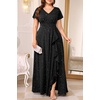 image:imageTalisea Plus Size Formal Dresses  V Neck Ruffle Sleeve High Slit Prom Cocktail Wedding Guest Evening Party Gown DressSparkly Black