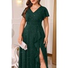 image:imageTalisea Plus Size Formal Dresses  V Neck Ruffle Sleeve High Slit Prom Cocktail Wedding Guest Evening Party Gown DressSparkly Green