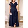 image:imageTalisea Plus Size Formal Dresses  V Neck Ruffle Sleeve High Slit Prom Cocktail Wedding Guest Evening Party Gown DressSparkly Navy Blue
