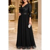 image:imageWomens Plus Size Formal Dresses  V Neck 34 Sleeve Sequin Prom Evening Gowns Long Maxi DresBlack