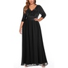 image:imageWomens Plus Size Formal Dresses  V Neck 34 Sleeve Sequin Prom Evening Gowns Long Maxi DresBlack