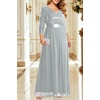 image:imageWomens Plus Size Formal Dresses  V Neck 34 Sleeve Sequin Prom Evening Gowns Long Maxi DresGray
