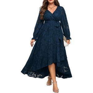 image:imagePlus Size Dresses Wedding Guest Fall Floral Wrap V Neck Maxi Dress WomenNavy Blue