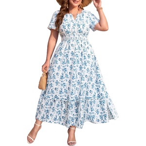 image:imageTalisea Plus Size Summer Dresses  Casual Boho Cotton Long Maxi Dress WomenBlue White Floral