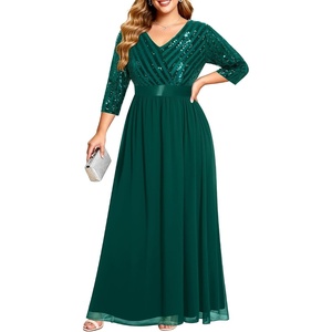 image:imageWomens Plus Size Formal Dresses  V Neck 34 Sleeve Sequin Prom Evening Gowns Long Maxi DresGreen