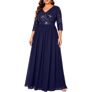 image:imageWomens Plus Size Formal Dresses  V Neck 34 Sleeve Sequin Prom Evening Gowns Long Maxi DresNavy Blue