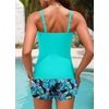 image:imageWomens Tankini Swimsuits with Shorts  Two Piece Tummy Control Bathing Suit Twist Bandeau Swimwear with Pockets 2025Aqua Leaves