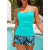 image:imageWomens Tankini Swimsuits with Shorts  Two Piece Tummy Control Bathing Suit Twist Bandeau Swimwear with Pockets 2025Aqua Leaves