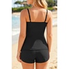 image:imageWomens Tankini Swimsuits with Shorts  Two Piece Tummy Control Bathing Suit Twist Bandeau Swimwear with Pockets 2025Black