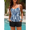 image:imageWomens Tankini Swimsuits with Shorts  Two Piece Tummy Control Bathing Suit Twist Bandeau Swimwear with Pockets 2025Blue Tie Dye