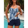 image:imageWomens Tankini Swimsuits with Shorts  Two Piece Tummy Control Bathing Suit Twist Bandeau Swimwear with Pockets 2025Blue Tie Dye