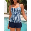 image:imageWomens Tankini Swimsuits with Shorts  Two Piece Tummy Control Bathing Suit Twist Bandeau Swimwear with Pockets 2025Blue Tie Dye