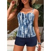 image:imageWomens Tankini Swimsuits with Shorts  Two Piece Tummy Control Bathing Suit Twist Bandeau Swimwear with Pockets 2025Blue Tie Dye