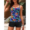 image:imageWomens Tankini Swimsuits with Shorts  Two Piece Tummy Control Bathing Suit Twist Bandeau Swimwear with Pockets 2025Colorful Floral