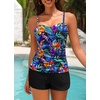 image:imageWomens Tankini Swimsuits with Shorts  Two Piece Tummy Control Bathing Suit Twist Bandeau Swimwear with Pockets 2025Colorful Floral