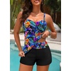 image:imageWomens Tankini Swimsuits with Shorts  Two Piece Tummy Control Bathing Suit Twist Bandeau Swimwear with Pockets 2025Colorful Floral