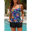 image:imageWomens Tankini Swimsuits with Shorts  Two Piece Tummy Control Bathing Suit Twist Bandeau Swimwear with Pockets 2025Colorful Floral