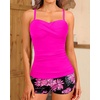 image:imageWomens Tankini Swimsuits with Shorts  Two Piece Tummy Control Bathing Suit Twist Bandeau Swimwear with Pockets 2025Pink Floral