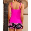 image:imageWomens Tankini Swimsuits with Shorts  Two Piece Tummy Control Bathing Suit Twist Bandeau Swimwear with Pockets 2025Pink Floral
