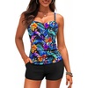 image:imageWomens Tankini Swimsuits with Shorts  Two Piece Tummy Control Bathing Suit Twist Bandeau Swimwear with Pockets 2025Colorful Floral