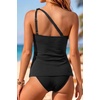 image:imageOne Shoulder Two Piece Tankini  Ribbed Sporty Tummy Control Swimsuits  Chic OneShoulder with Secure Support HighWaisted Bottom with Gentle Tummy Control Textured Ribbed Fabric for Soft ComfortBlack