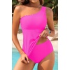 image:imageOne Shoulder Two Piece Tankini  Ribbed Sporty Tummy Control Swimsuits  Chic OneShoulder with Secure Support HighWaisted Bottom with Gentle Tummy Control Textured Ribbed Fabric for Soft ComfortHot Pink