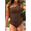 image:imageOne Shoulder Two Piece Tankini  Ribbed Sporty Tummy Control Swimsuits  Chic OneShoulder with Secure Support HighWaisted Bottom with Gentle Tummy Control Textured Ribbed Fabric for Soft ComfortBrown