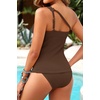image:imageOne Shoulder Two Piece Tankini  Ribbed Sporty Tummy Control Swimsuits  Chic OneShoulder with Secure Support HighWaisted Bottom with Gentle Tummy Control Textured Ribbed Fabric for Soft ComfortBrown