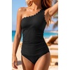 image:imageOne Shoulder Two Piece Tankini  Ribbed Sporty Tummy Control Swimsuits  Chic OneShoulder with Secure Support HighWaisted Bottom with Gentle Tummy Control Textured Ribbed Fabric for Soft ComfortBlack