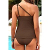 image:imageOne Shoulder Two Piece Tankini  Ribbed Sporty Tummy Control Swimsuits  Chic OneShoulder with Secure Support HighWaisted Bottom with Gentle Tummy Control Textured Ribbed Fabric for Soft ComfortBrown