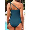 image:imageOne Shoulder Two Piece Tankini  Ribbed Sporty Tummy Control Swimsuits  Chic OneShoulder with Secure Support HighWaisted Bottom with Gentle Tummy Control Textured Ribbed Fabric for Soft ComfortTeal