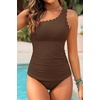 image:imageOne Shoulder Two Piece Tankini  Ribbed Sporty Tummy Control Swimsuits  Chic OneShoulder with Secure Support HighWaisted Bottom with Gentle Tummy Control Textured Ribbed Fabric for Soft ComfortBrown