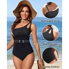 image:imageTalisea One Shoulder Tankini Set Two Piece Tummy Control Swimsuit for Women  BuiltIn Fixed Pads for Bust Support Adjustable StrapsBlack