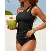image:imageTalisea One Shoulder Tankini Set Two Piece Tummy Control Swimsuit for Women  BuiltIn Fixed Pads for Bust Support Adjustable StrapsBlack