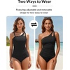 image:imageTalisea One Shoulder Tankini Set Two Piece Tummy Control Swimsuit for Women  BuiltIn Fixed Pads for Bust Support Adjustable StrapsBlack