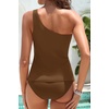image:imageTalisea One Shoulder Tankini Set Two Piece Tummy Control Swimsuit for Women  BuiltIn Fixed Pads for Bust Support Adjustable StrapsBrown