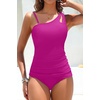 image:imageTalisea One Shoulder Tankini Set Two Piece Tummy Control Swimsuit for Women  BuiltIn Fixed Pads for Bust Support Adjustable StrapsPink