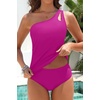 image:imageTalisea One Shoulder Tankini Set Two Piece Tummy Control Swimsuit for Women  BuiltIn Fixed Pads for Bust Support Adjustable StrapsPink