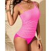 image:imageTalisea One Shoulder Tankini Set Two Piece Tummy Control Swimsuit for Women  BuiltIn Fixed Pads for Bust Support Adjustable StrapsPink White Striped