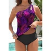 image:imageTalisea One Shoulder Tankini Set Two Piece Tummy Control Swimsuit for Women  BuiltIn Fixed Pads for Bust Support Adjustable StrapsPurple Leaf