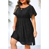 image:imageTalisea Plus Size Swimsuit Cover Up  Bathing Suit Coverup for Women  Casual summer beach swimsuit eyelet crew neck style with short sleeves for bathing suit amp swimwear coverupBlack