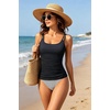 image:imageWomen Tankini Swim Top Only  Tummy Control Swimsuit Bathing Suit Top  Smooths your tummy for a flattering fit Adjustable straps for a customized feel Removable pads for customizable coverageBlack