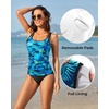 image:imageWomen Tankini Swim Top Only  Tummy Control Swimsuit Bathing Suit Top  Smooths your tummy for a flattering fit Adjustable straps for a customized feel Removable pads for customizable coverageBlue Leaves