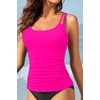 image:imageWomen Tankini Swim Top Only  Tummy Control Swimsuit Bathing Suit Top  Smooths your tummy for a flattering fit Adjustable straps for a customized feel Removable pads for customizable coverageHot Pink