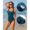 image:imageWomen Tankini Swim Top Only  Tummy Control Swimsuit Bathing Suit Top  Smooths your tummy for a flattering fit Adjustable straps for a customized feel Removable pads for customizable coverageTeal