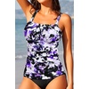 image:imageWomen Tummy Control Tankini Top  Ruched Slimming Swimsuit Top Only  Tummy control for a slimming fit Shirred bust adds stylish detail Adjustable straps for personalized comfortPurple Floral