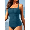 image:imageWomen Tummy Control Tankini Top  Ruched Slimming Swimsuit Top Only  Tummy control for a slimming fit Shirred bust adds stylish detail Adjustable straps for personalized comfortTeal