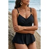 image:imageWomens Flowy Tankini Tops Only  Twist V Neck Swimsuit Bathing Suits  Flowy Aline top to comfortably hide the belly Adjustable straps with elegant metal accentsBlack